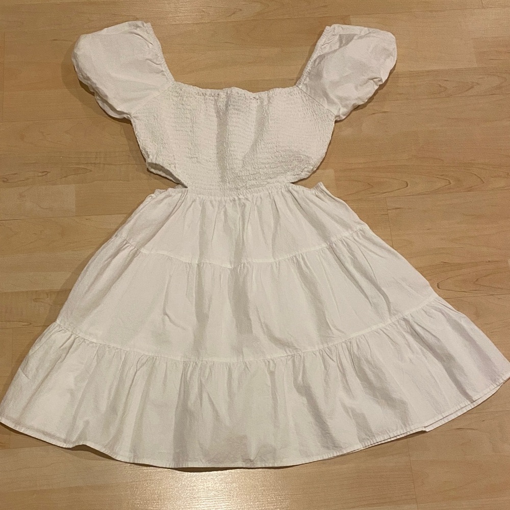 Derek Heart Country Western Boho Festival White Puff Sleeve Tiered Dress Size M